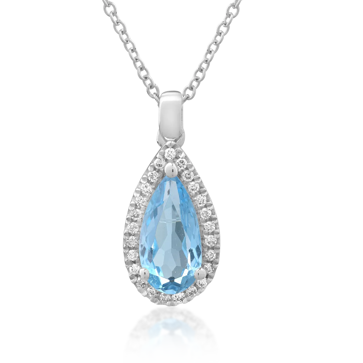 Lant cu pandantiv din aur alb de 18K cu topaz london blue de 0.69ct si diamante de 0.066ct