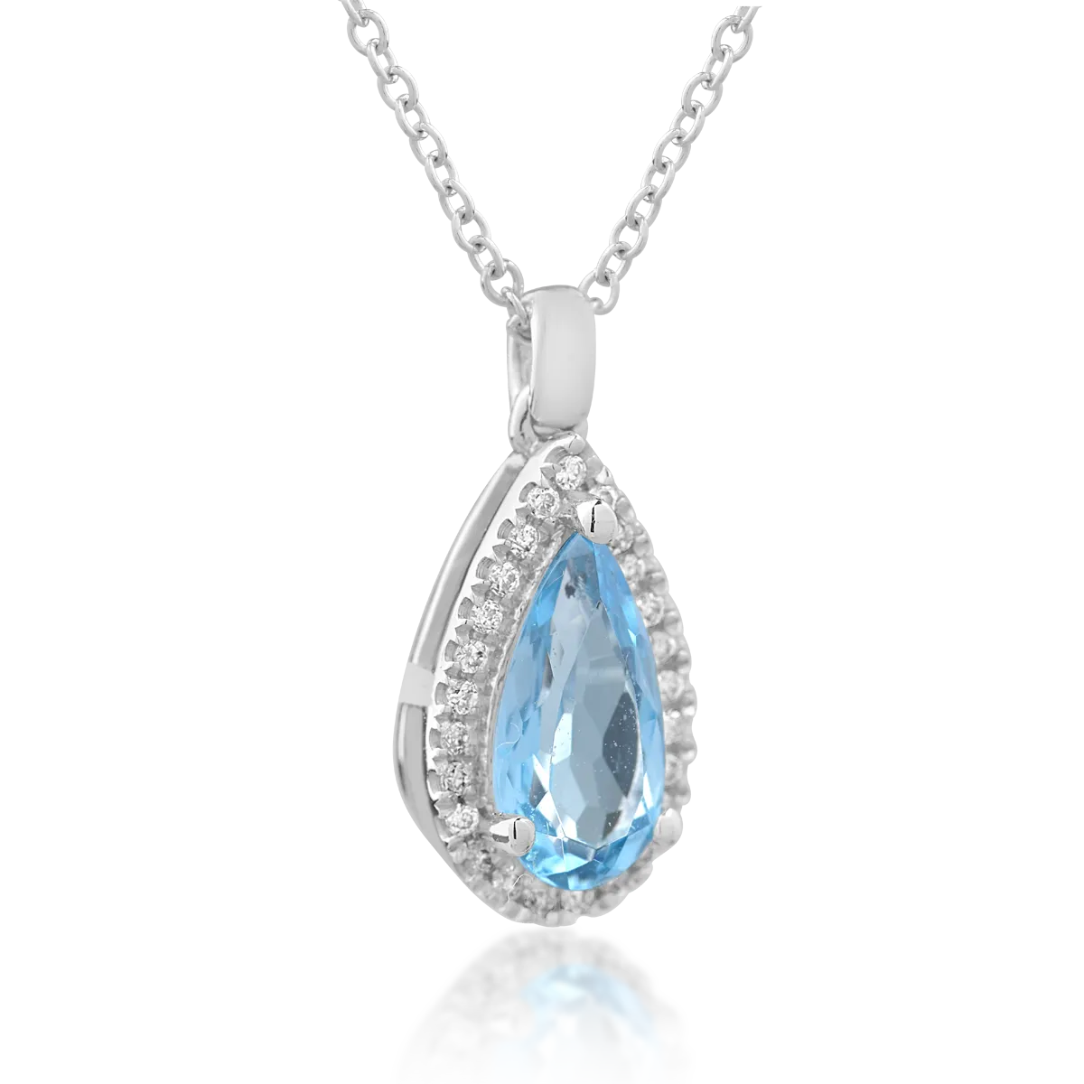 Lant cu pandantiv din aur alb de 18K cu topaz london blue de 0.69ct si diamante de 0.066ct