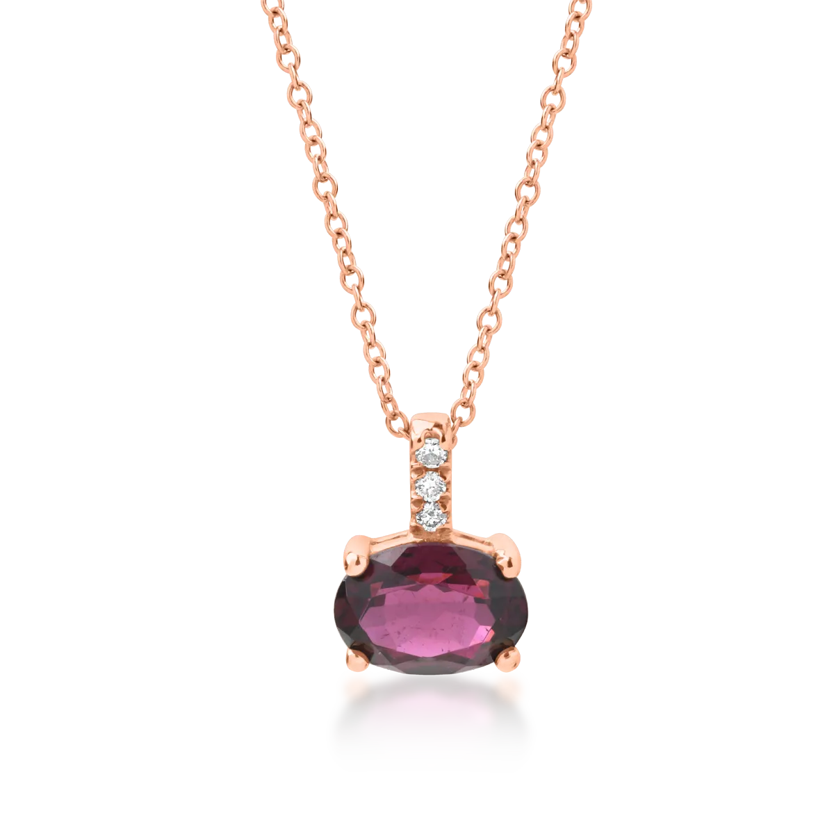 18K rose gold pendant necklace with 1.03ct garnet and 0.019ct diamonds