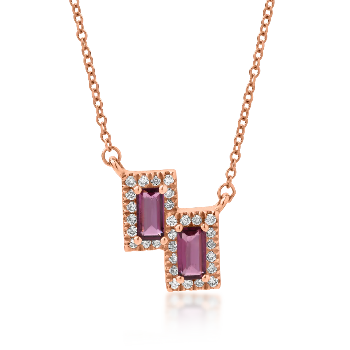18K rose gold pendant necklace with 0.29ct garnets and 0.08ct diamonds