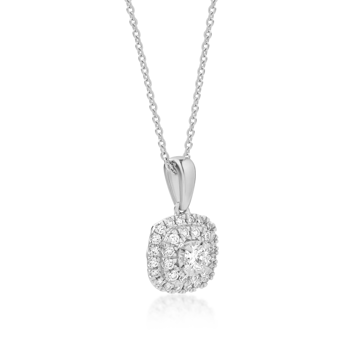 Lant cu pandantiv din aur alb de 18K cu diamant de 0.05ct si diamante de 0.08ct