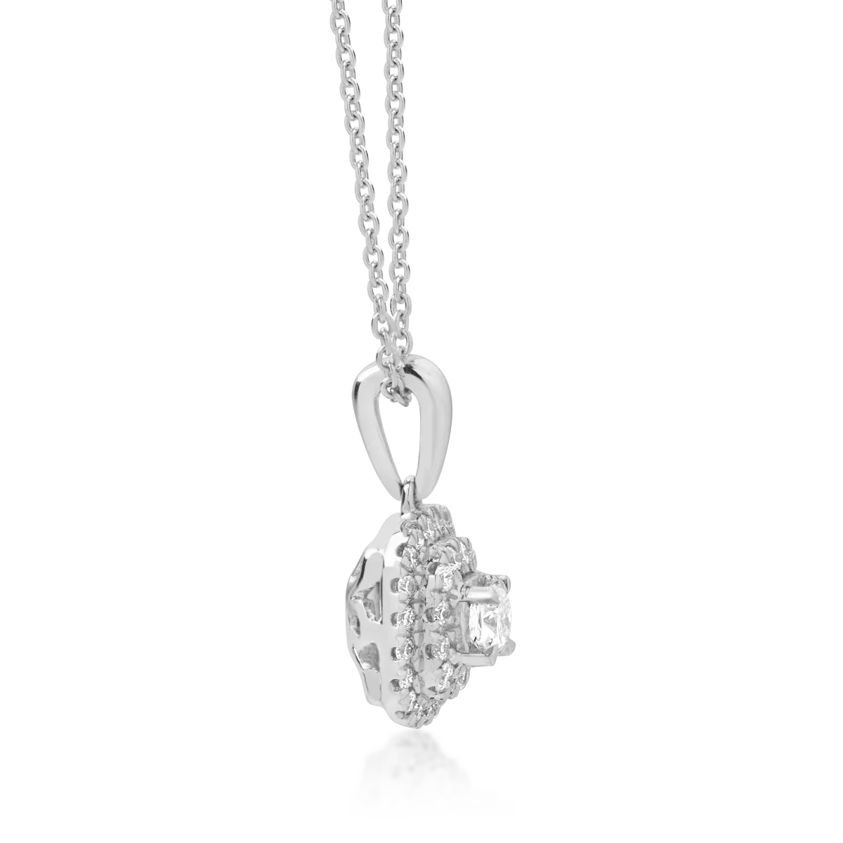 Lant cu pandantiv din aur alb de 18K cu diamant de 0.05ct si diamante de 0.08ct