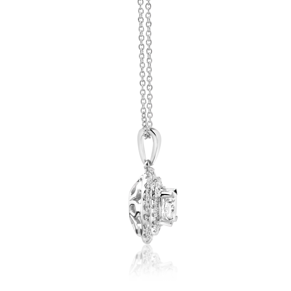 Верижка с висулка от бяло злато 18К с диамант 0.2гкт и диаманти 0.11гкт