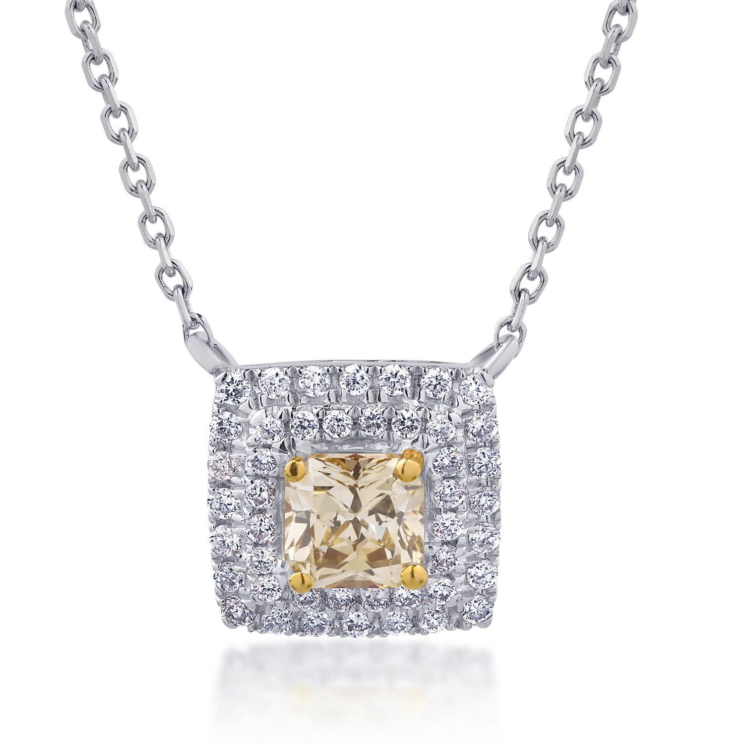 Lant cu pandantiv din aur alb de 18K cu diamant fancy-multicolor de 0.53ct si diamante de 0.2ct