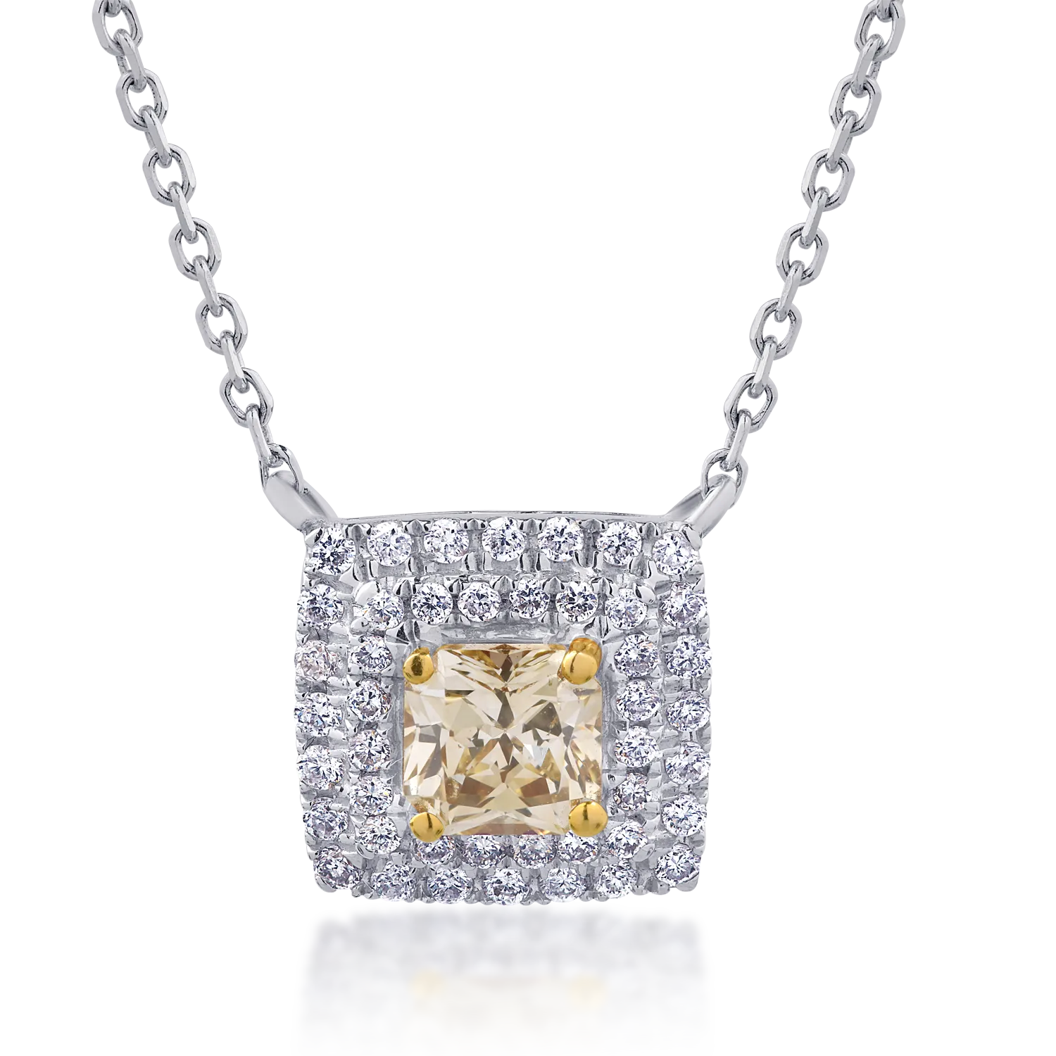 Lant cu pandantiv din aur alb cu diamant fancy-multicolor de 0.53ct si diamante de 0.2ct