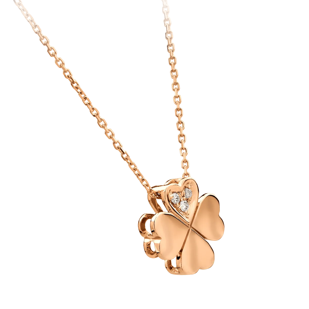 Lant cu pandantiv trifoi din aur roz cu diamante de 0.22ct