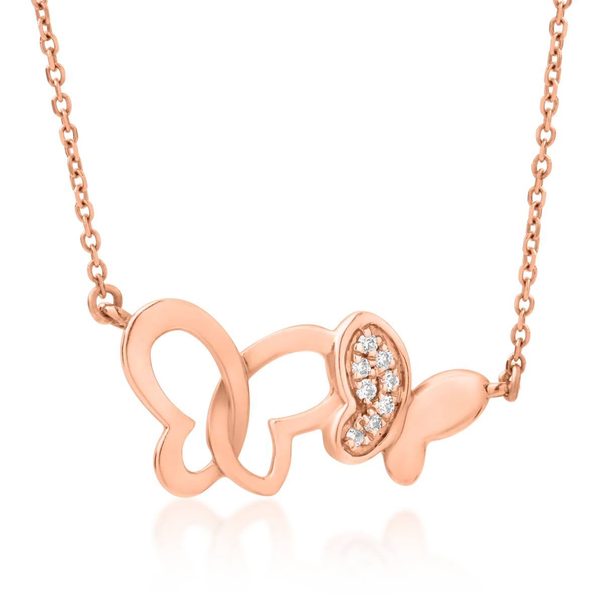 Lant cu pandantiv fluturi din aur roz cu diamante de 0.019ct