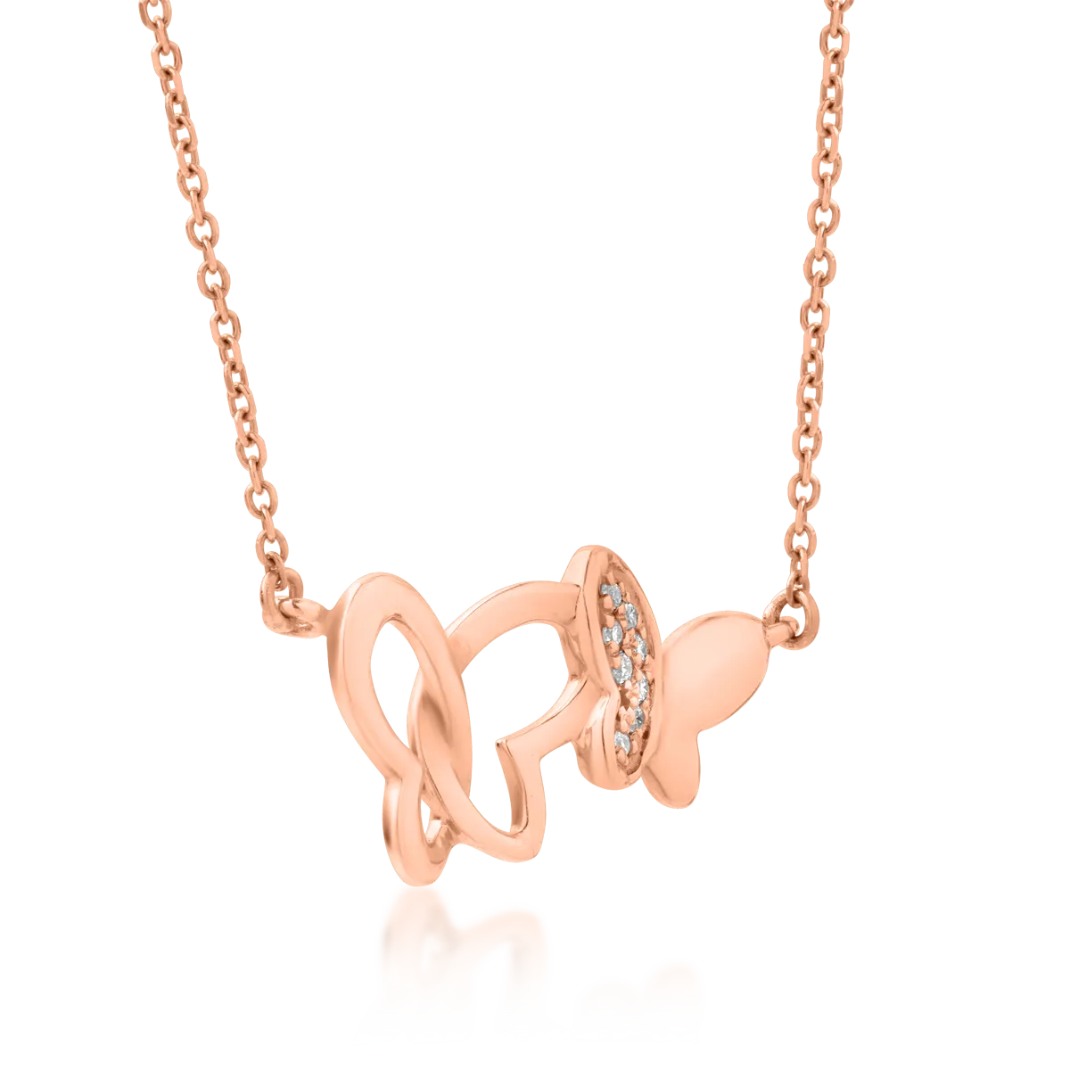 Nyaklánc pillangós medállal 18K-os rózsaszín aranyból 0.019ct gyémánttal
