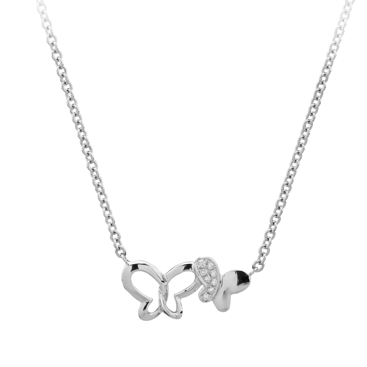 Lant cu pandantiv fluturi din aur alb cu diamante de 0.02ct