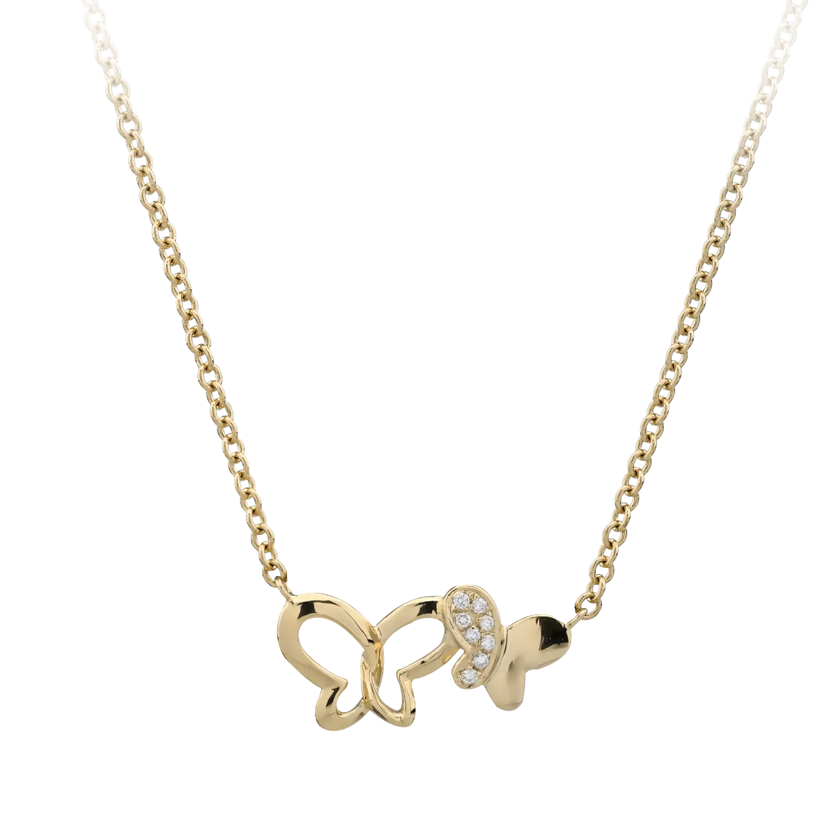 Lant cu pandantiv fluturi din aur galben cu diamante de 0.02ct