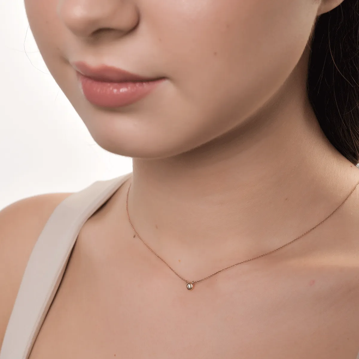 18K rose gold pendant chain with 0.04ct diamond