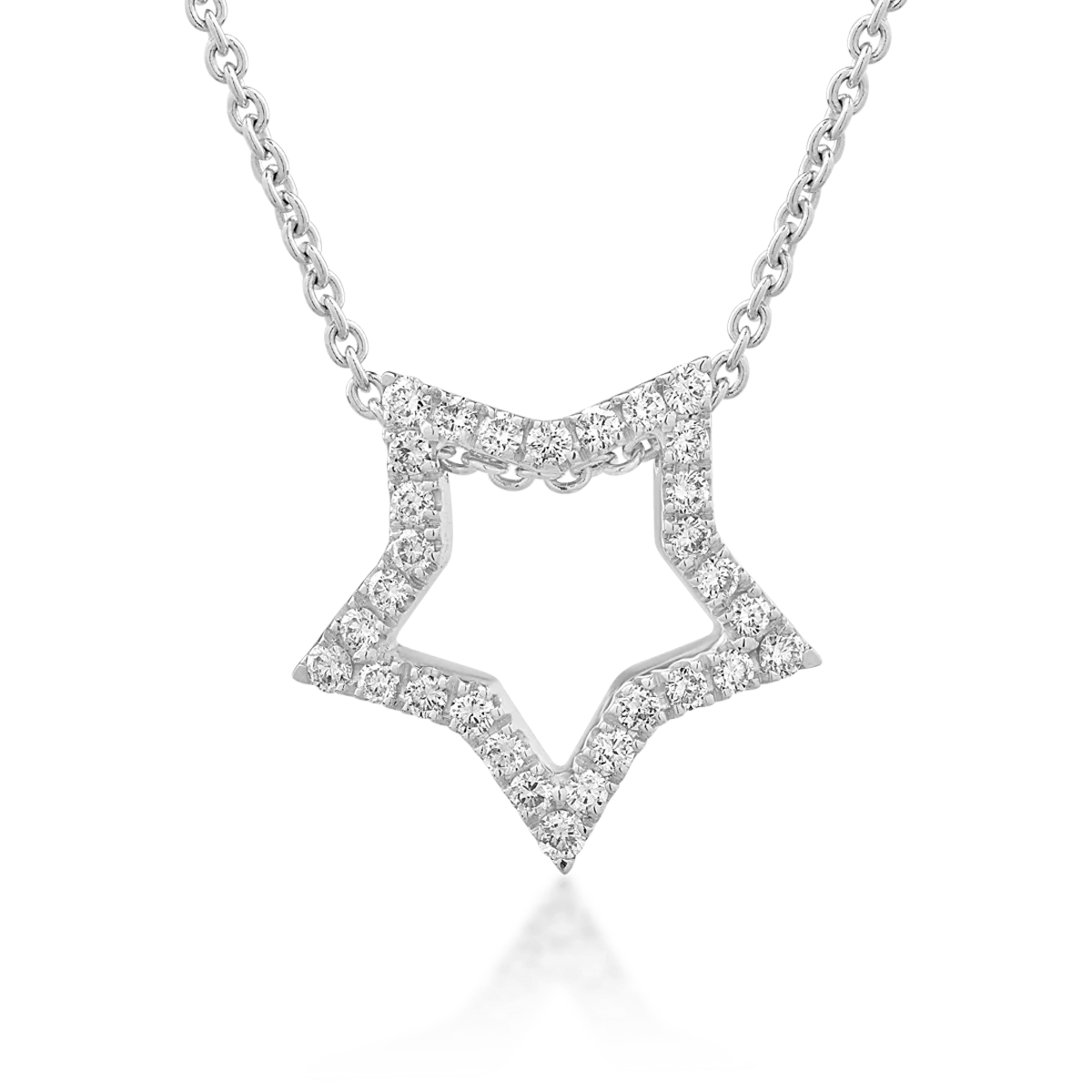 Lant cu pandantiv stea din aur alb cu diamante de 0.23ct