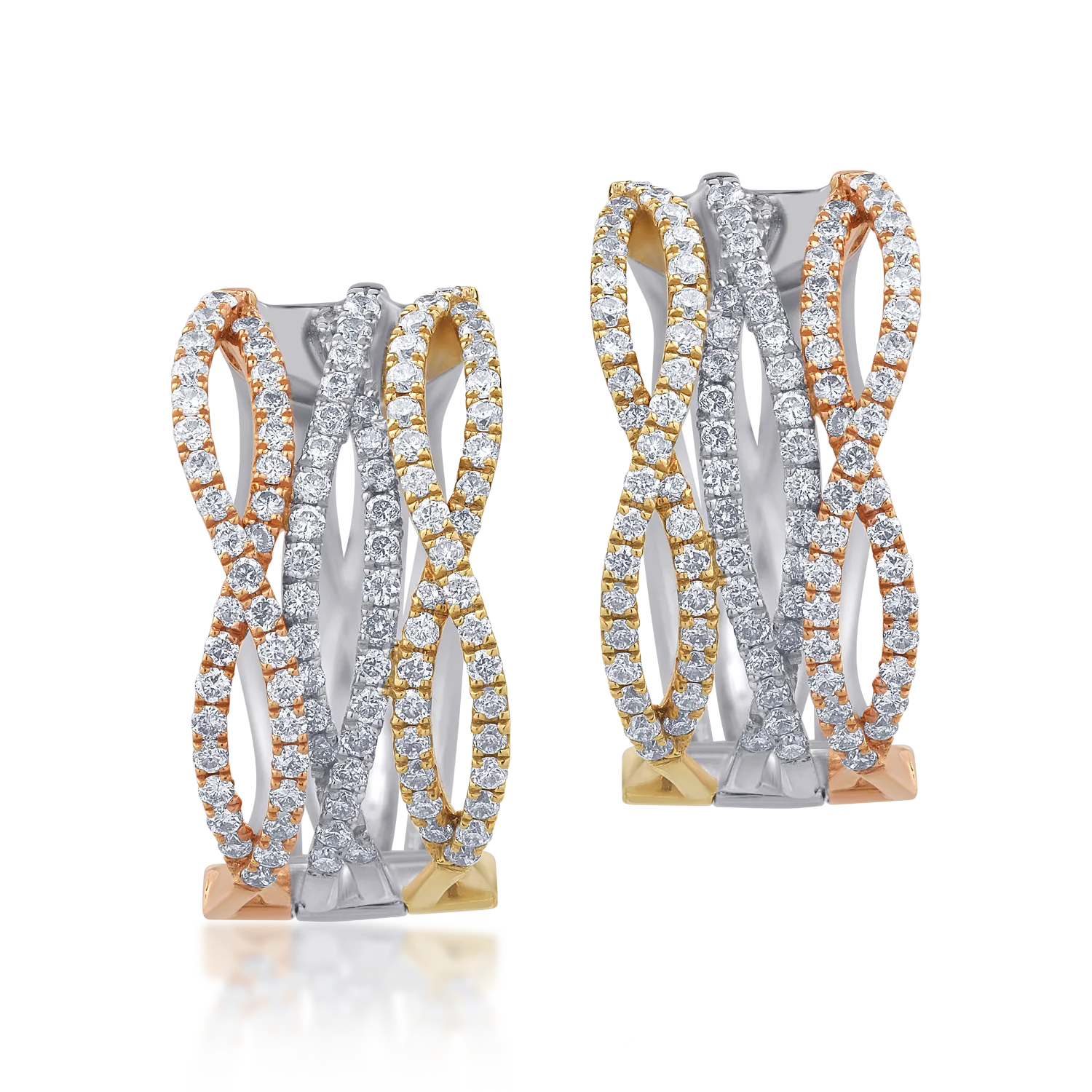 Kolczyki z 18K białego różowo-żółtego złota z diamentami o masie 0.84ct