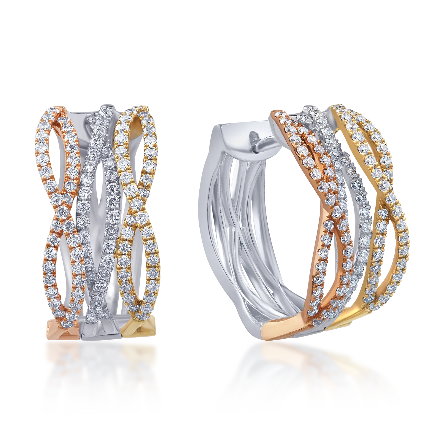 Обеци от 18K бяло-розово-жълто злато с 0.84ct диаманти