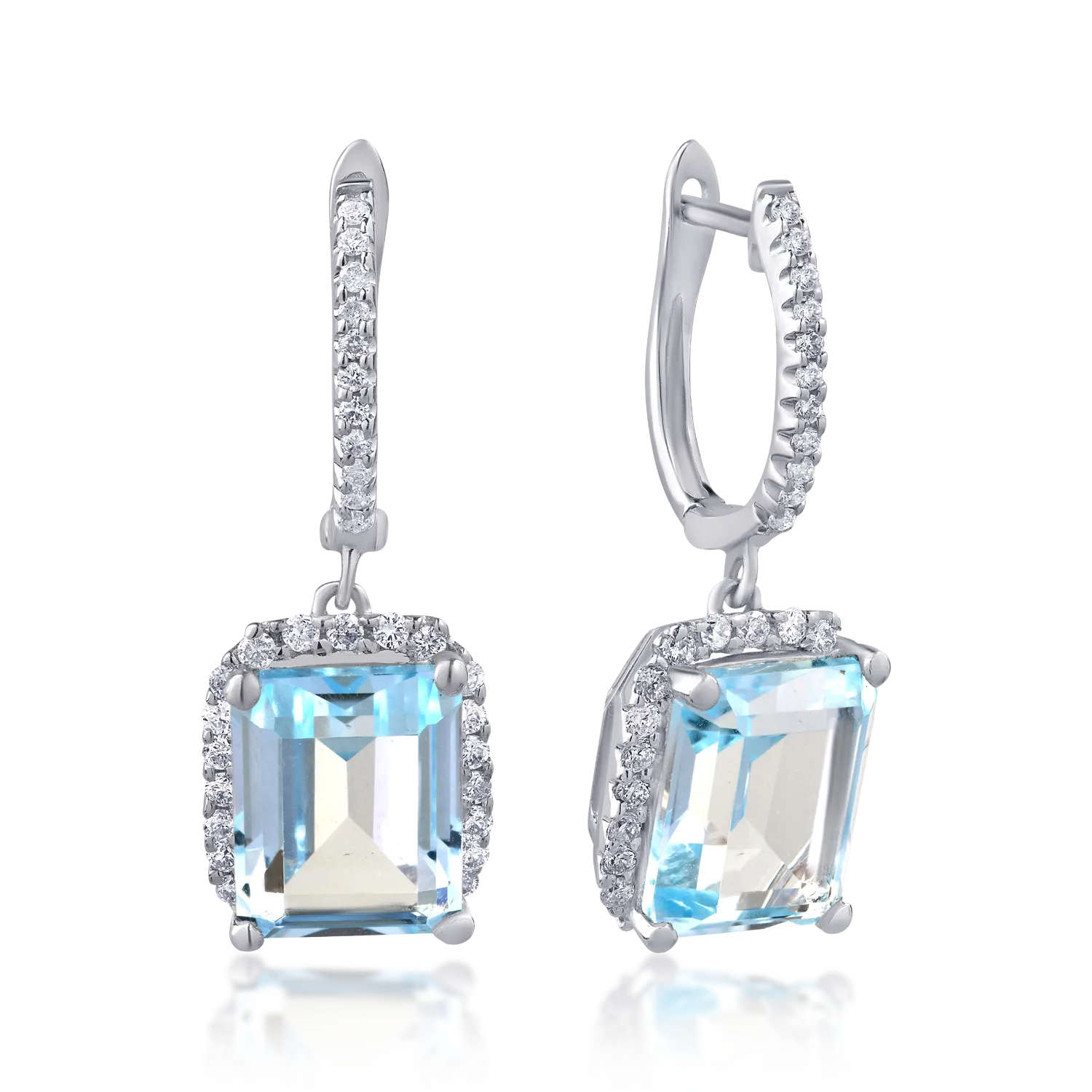 18K white gold earrings with 8.54ct blue topazes and 0.49ct diamonds