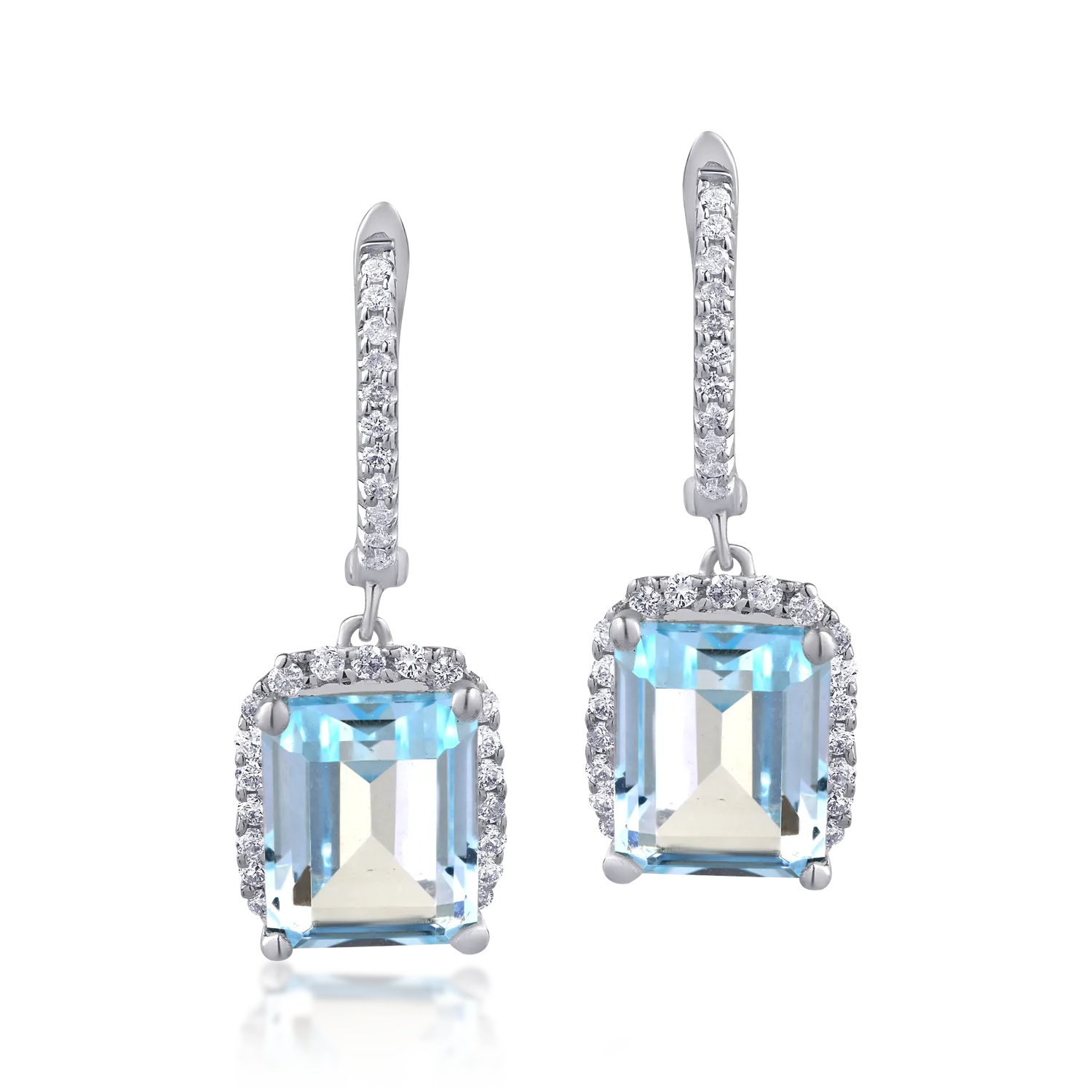 Teilor Cercei din aur alb cu topaze albastre emerald de 8.54ct si diamante de 0.49ct
