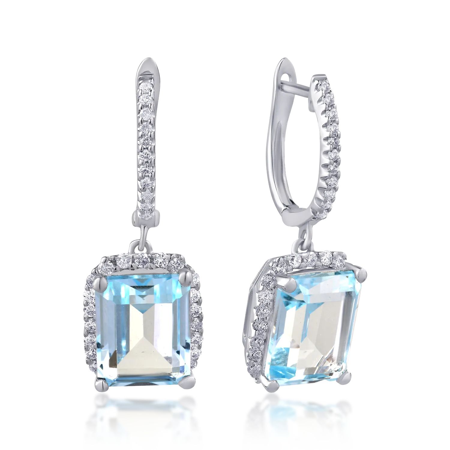 18K fehérarany fülbevaló 8.54ct kék topázzal és 0.49ct gyémántokkal