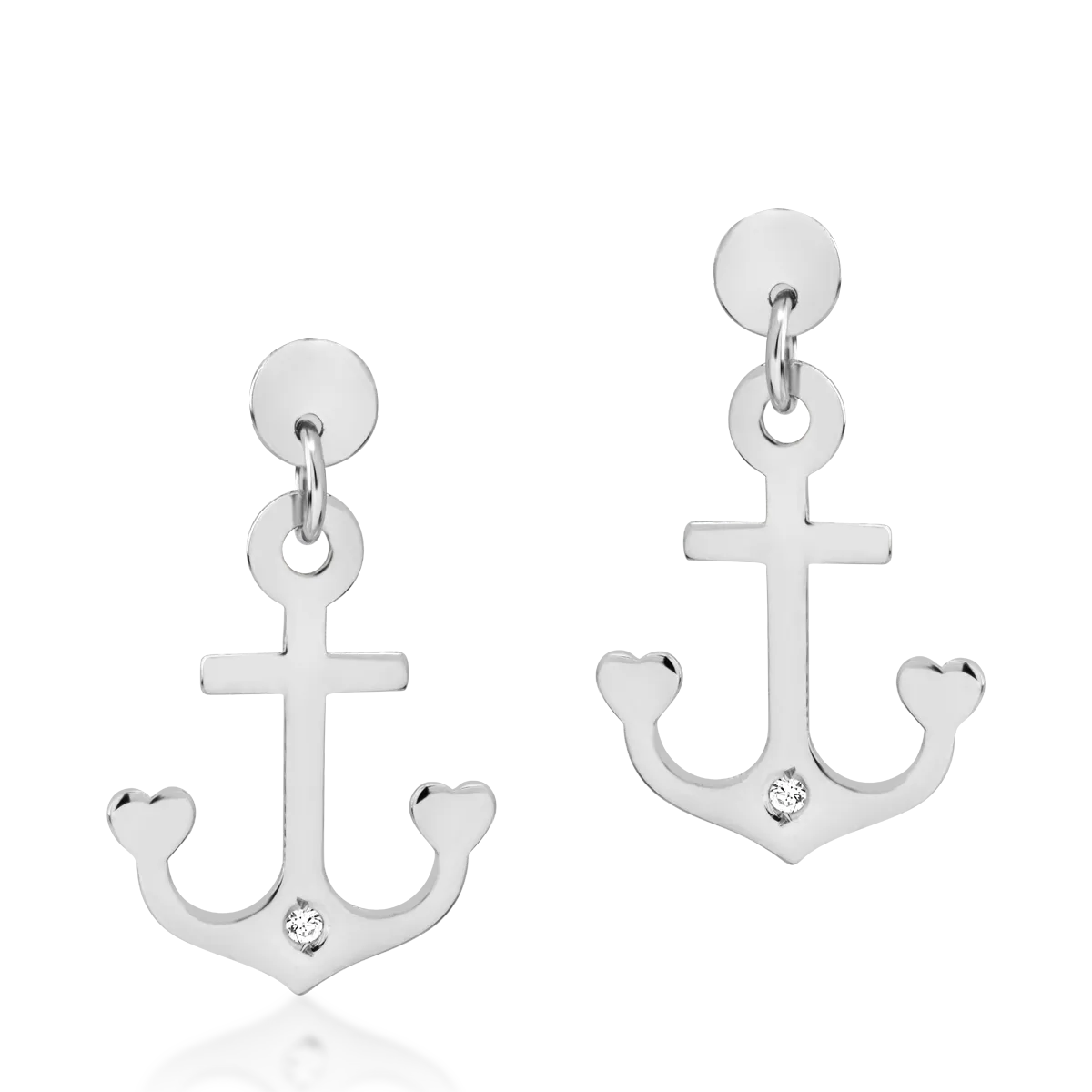 14K white gold anchor earrings