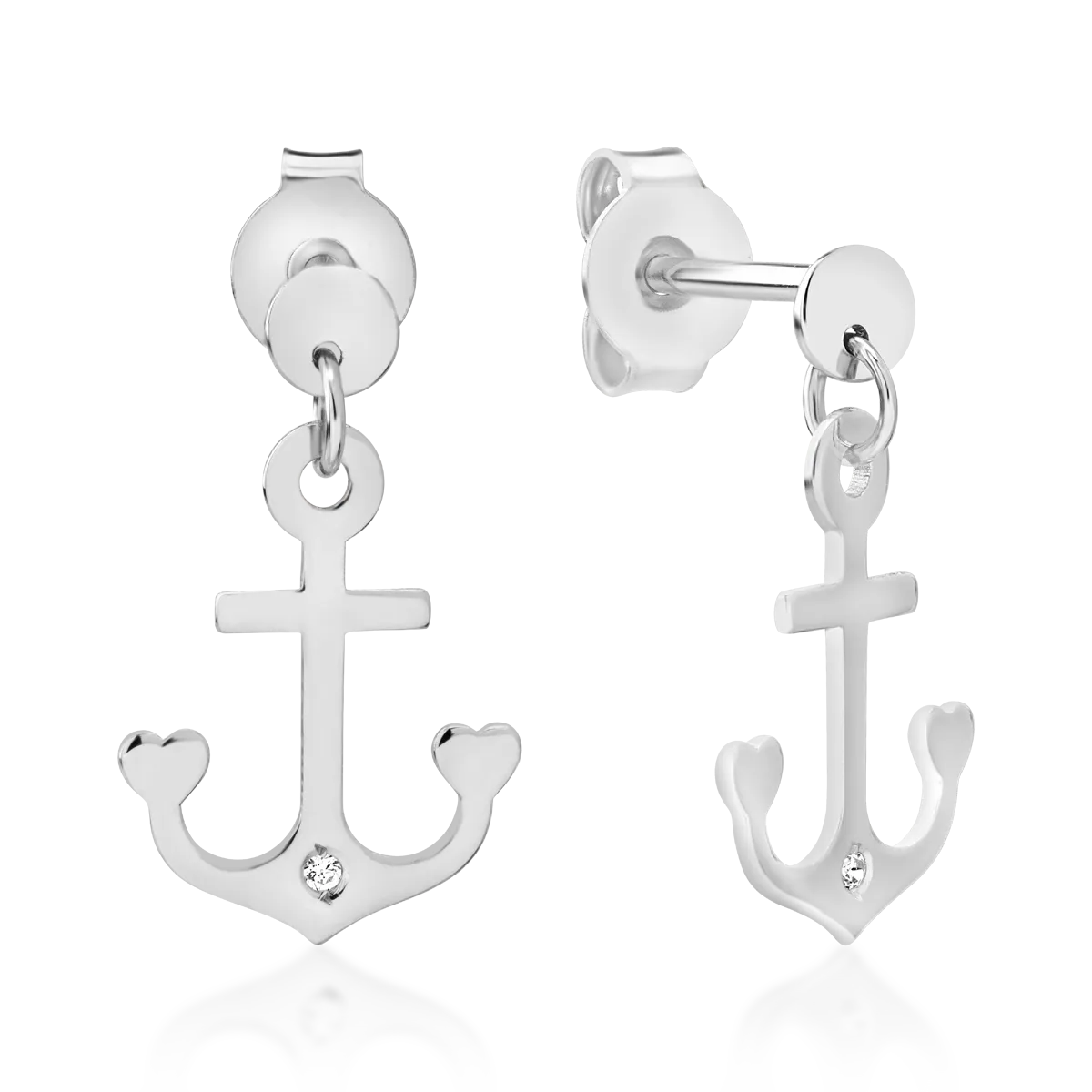 14K white gold anchor earrings