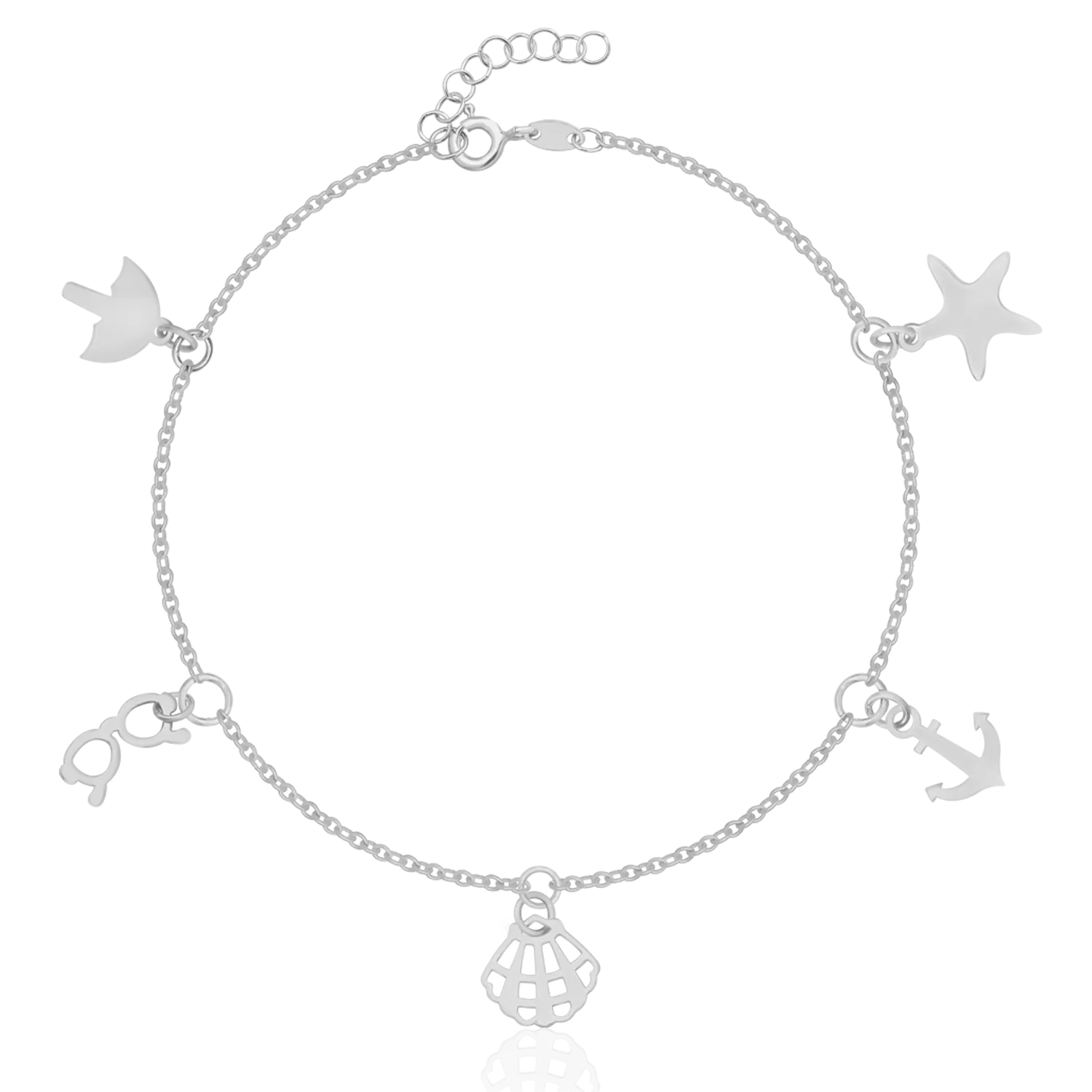 14K white gold ankle bracelet with charms