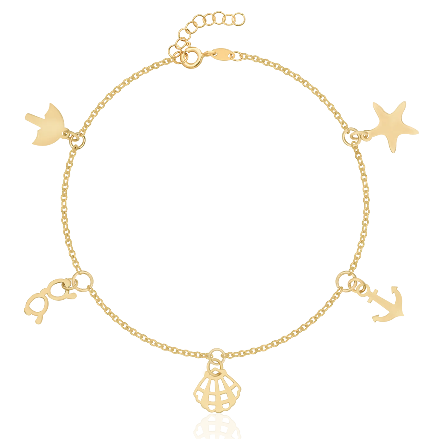 14K yellow gold ankle bracelet with charms