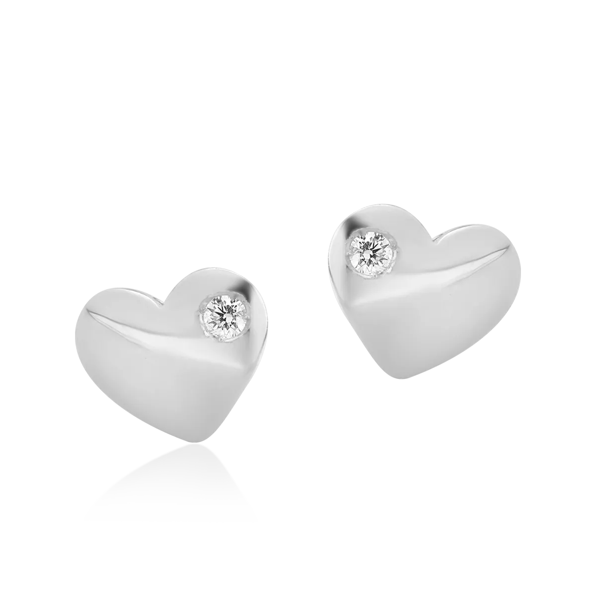 Cercei pentru copii cu inimioare din aur alb de 14K cu diamante de 0.04ct-121644