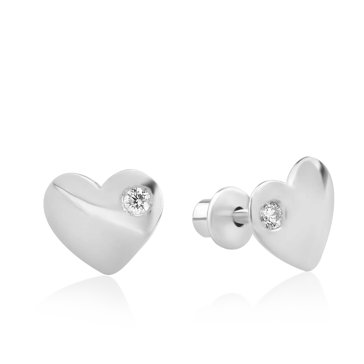 Cercei pentru copii cu inimioare din aur alb de 14K cu diamante de 0.04ct