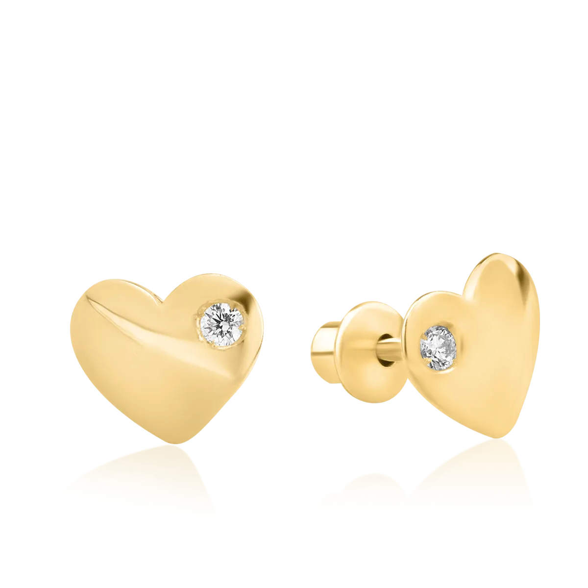 Cercei pentru copii inimioare din aur galben cu diamante de 0.04ct