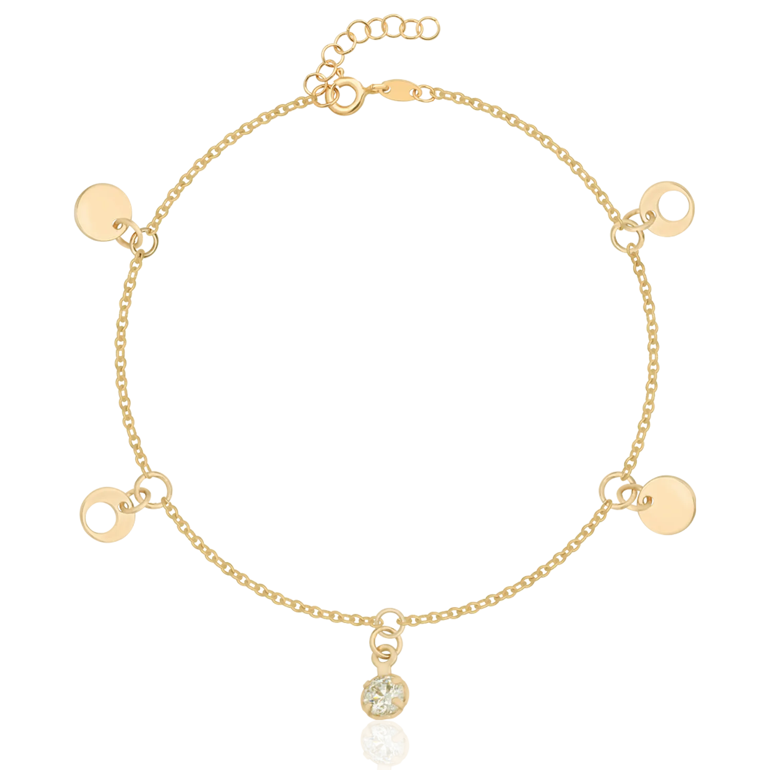 14K yellow gold ankle bracelet with charms