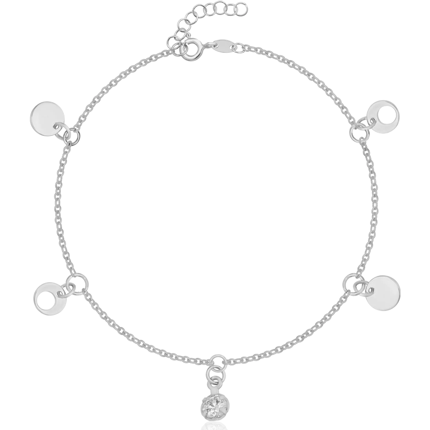 14K white gold ankle bracelet with charms