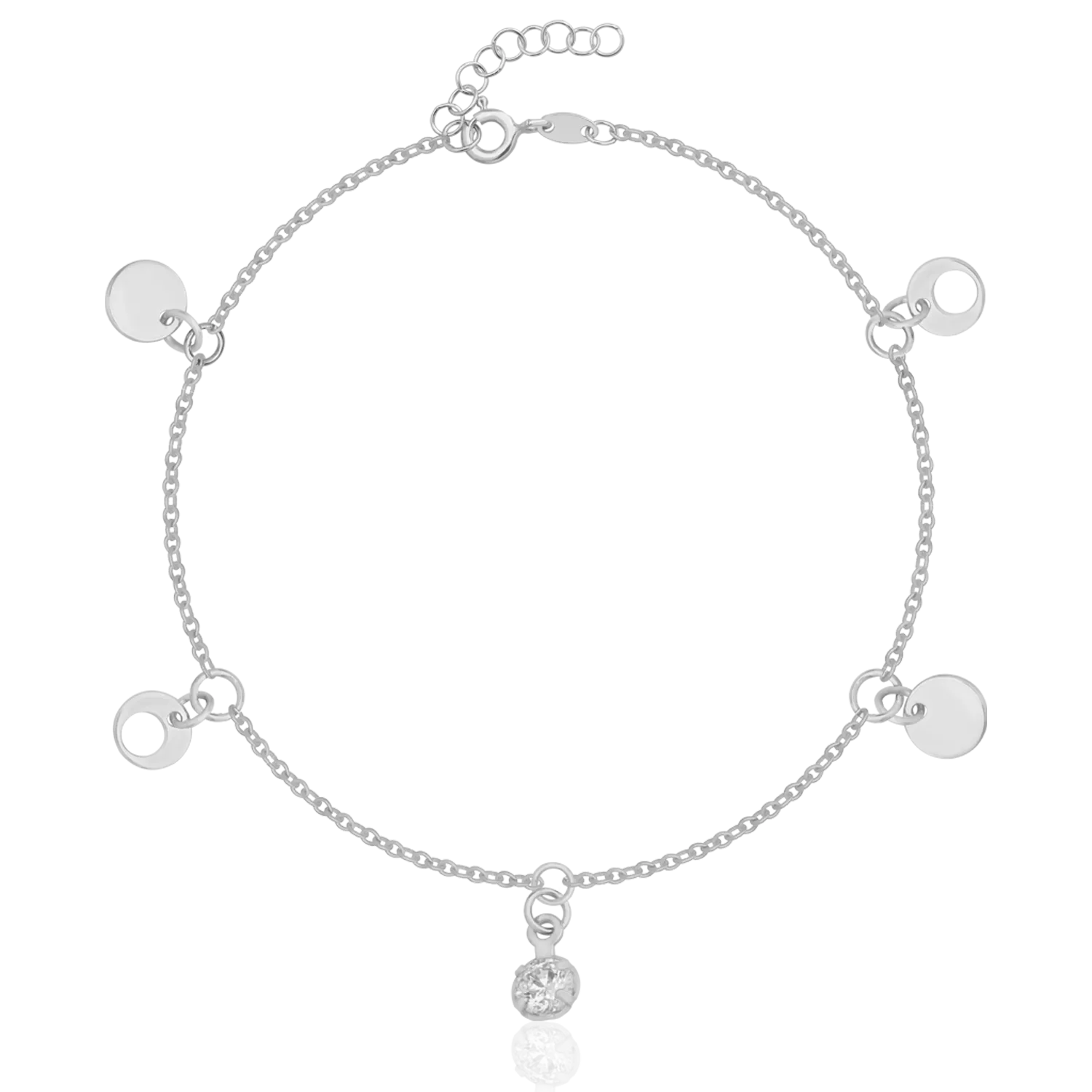 14K white gold ankle bracelet with charms