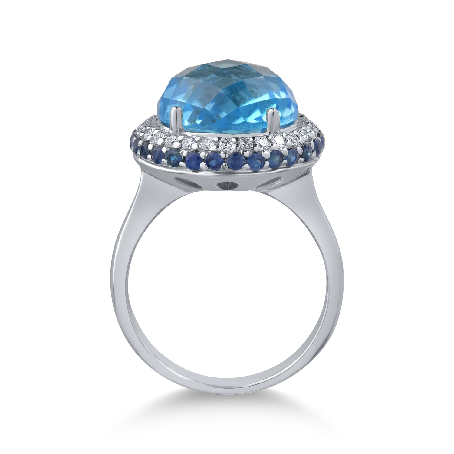 Пръстен от бяло злато със скъпоценни и полускъпоценни камъни 9.6кт