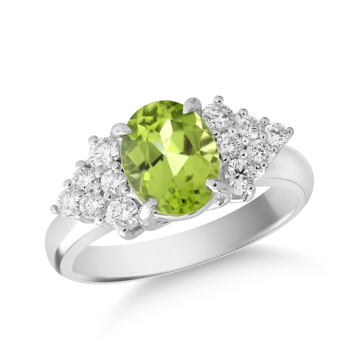 18K white gold ring with 2.18ct peridot and 0.46ct diamonds
