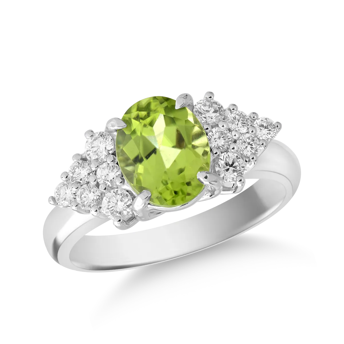 18K fehér arany gyűrű 2.13ct peridottal és 0.45ct gyémántokkal