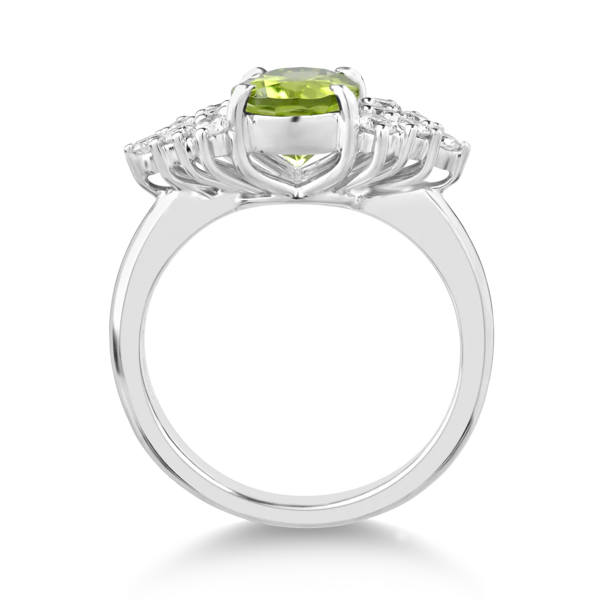 Inel din aur alb de 18K cu peridot de 2.18ct si diamante de 0.46ct