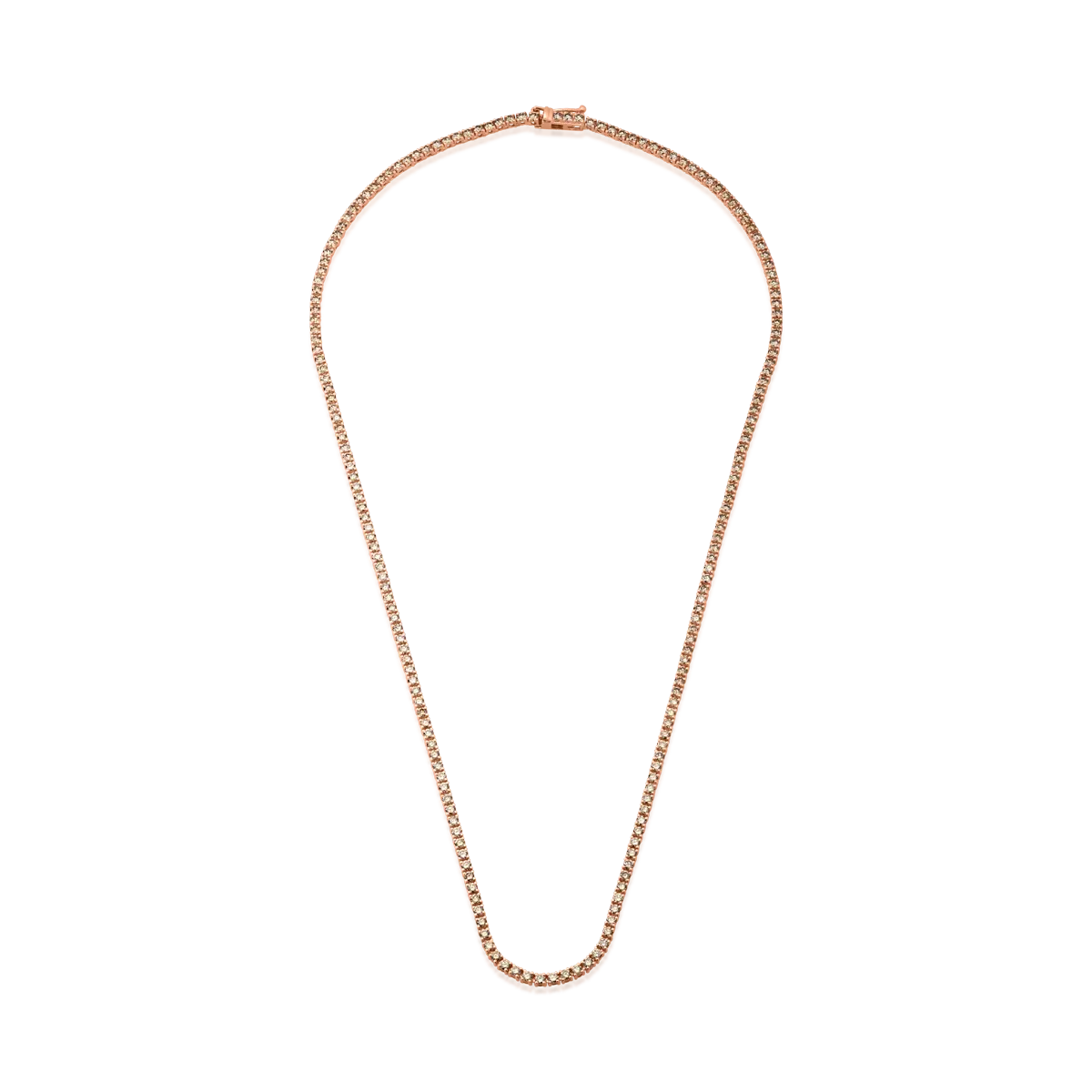 18K rose gold tennis necklace with 4.3ct brown diamonds