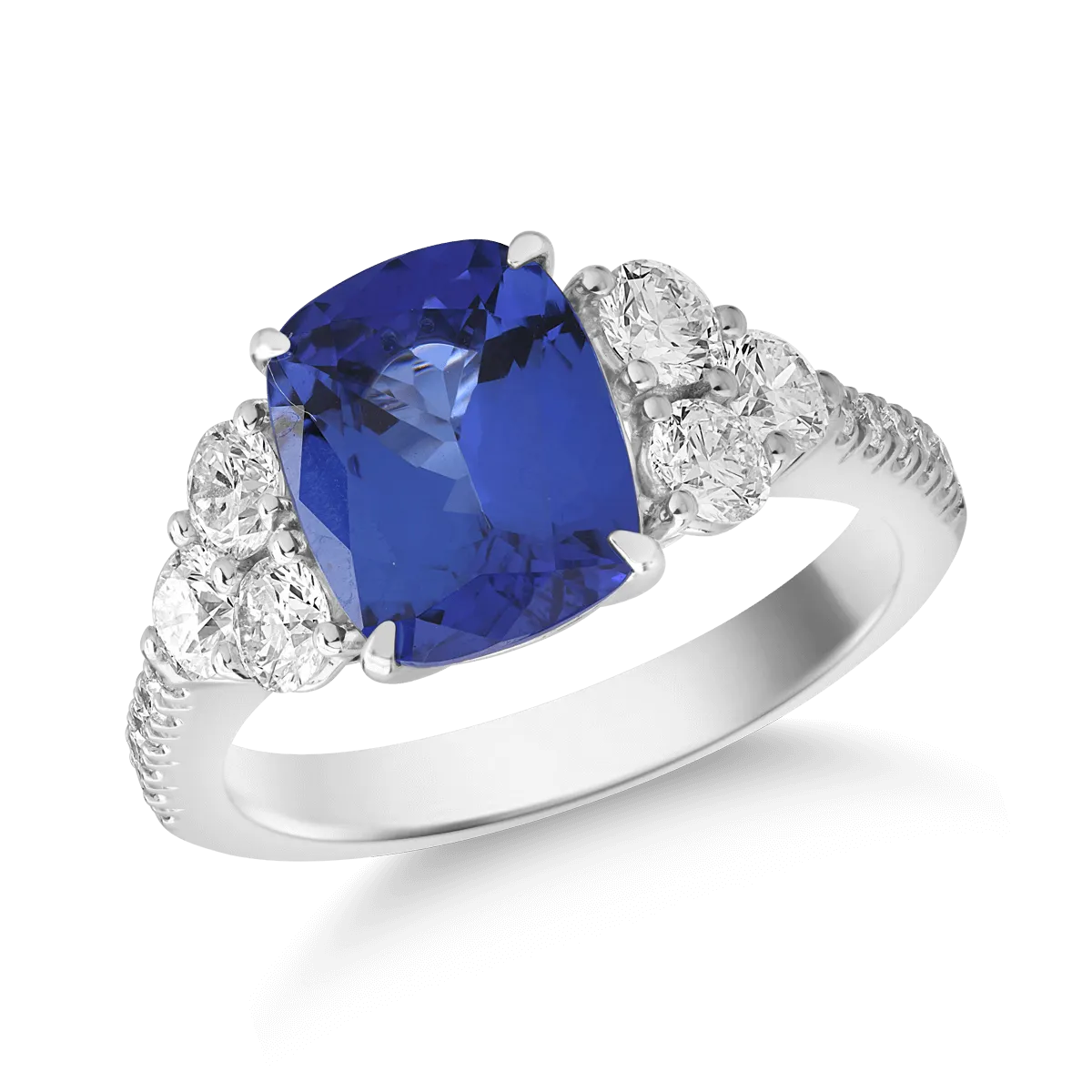 Teilor Inel din aur alb cu tanzanit cushion de 2.9ct si diamante de 1ct