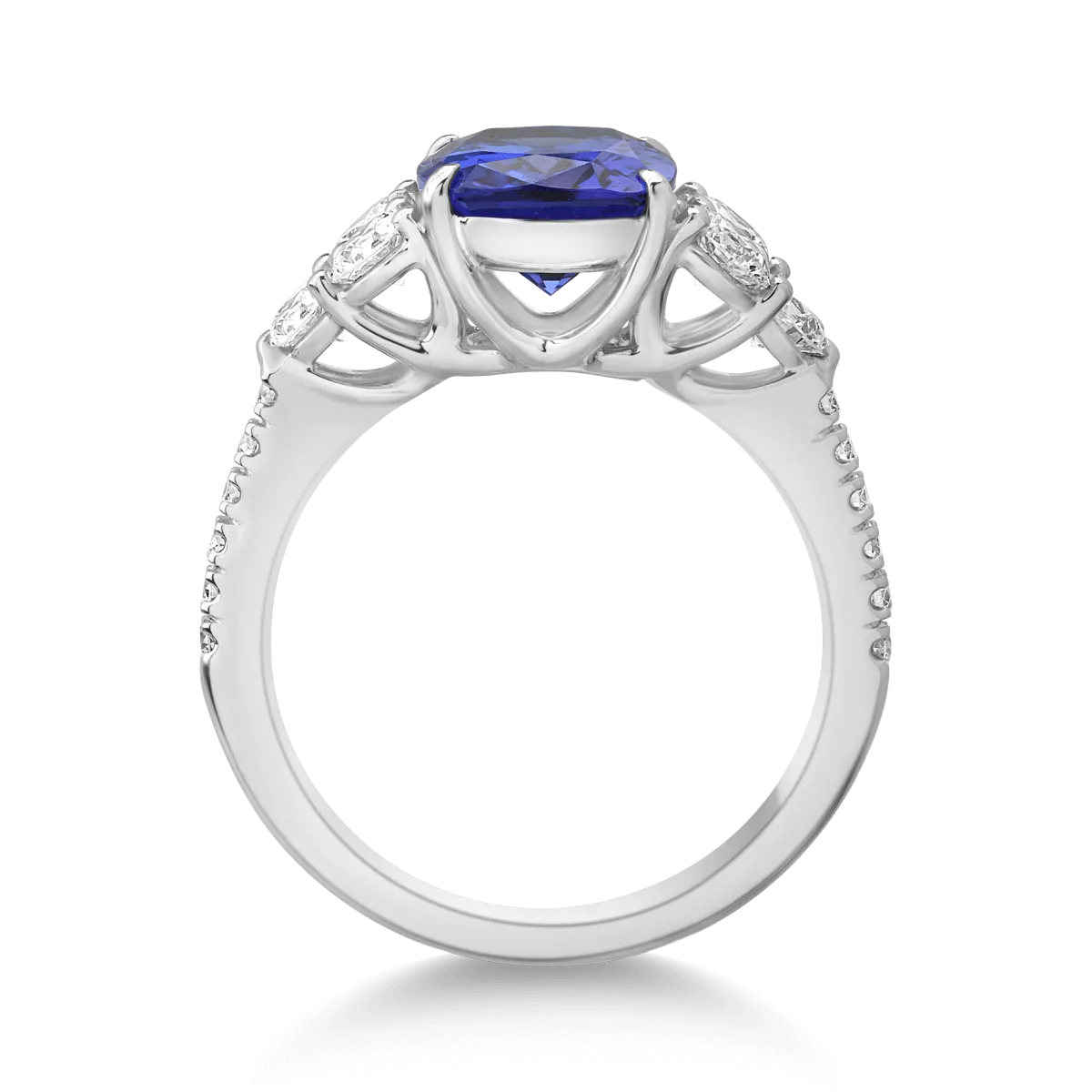Inel din aur alb cu tanzanit cushion de 2.96ct si diamante de 1.04ct