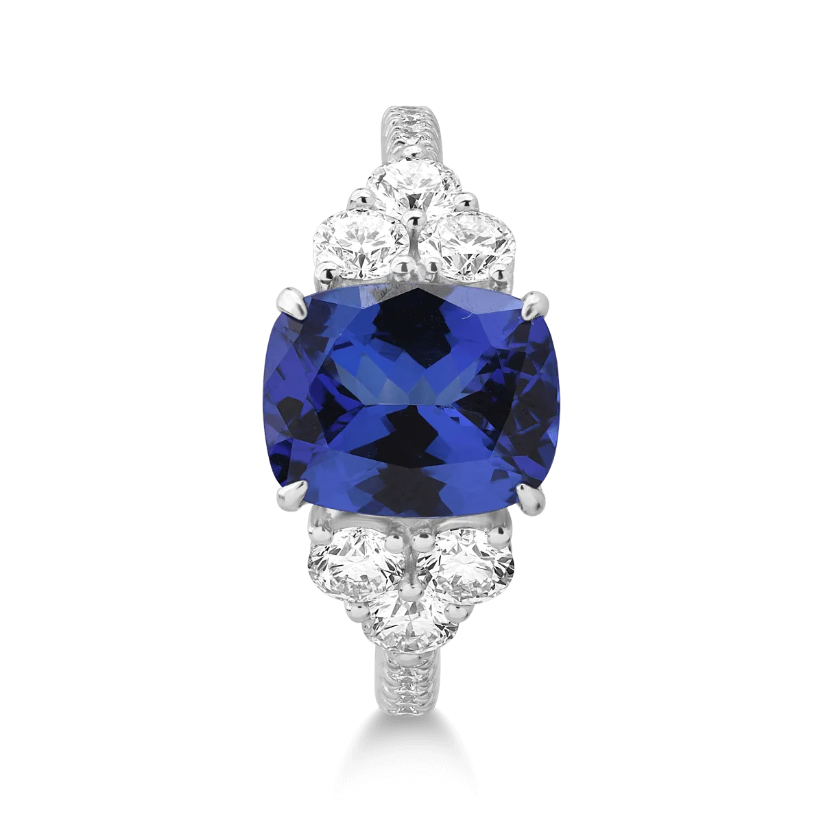 Inel din aur alb cu tanzanit cushion de 2.96ct si diamante de 1.04ct