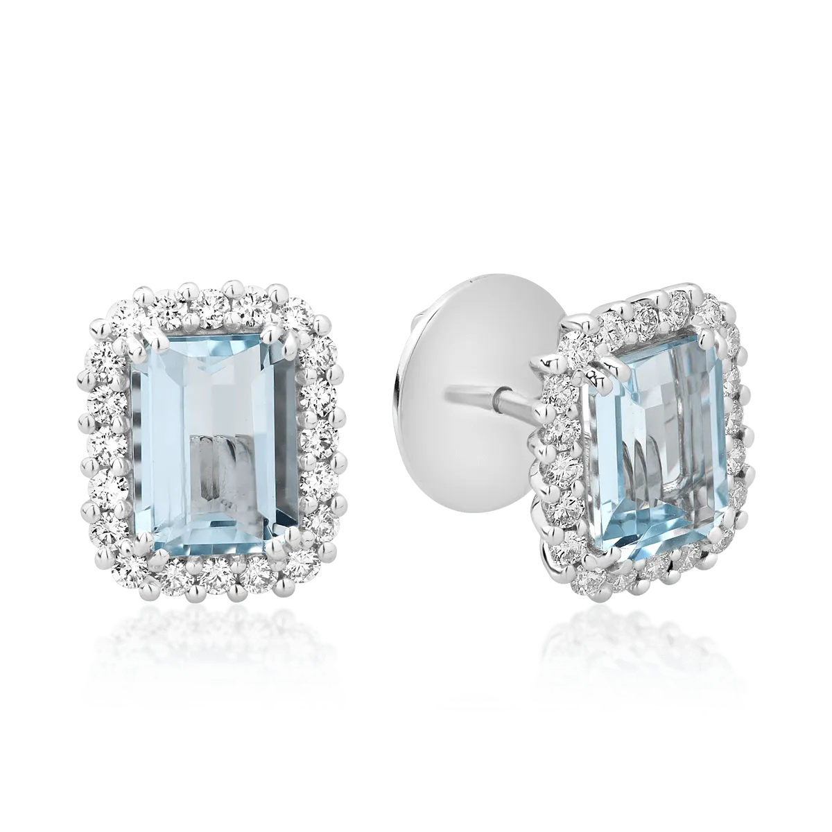 Cercei din aur alb de 18K cu aquamarine de 2.96ct si diamante de 0.52ct