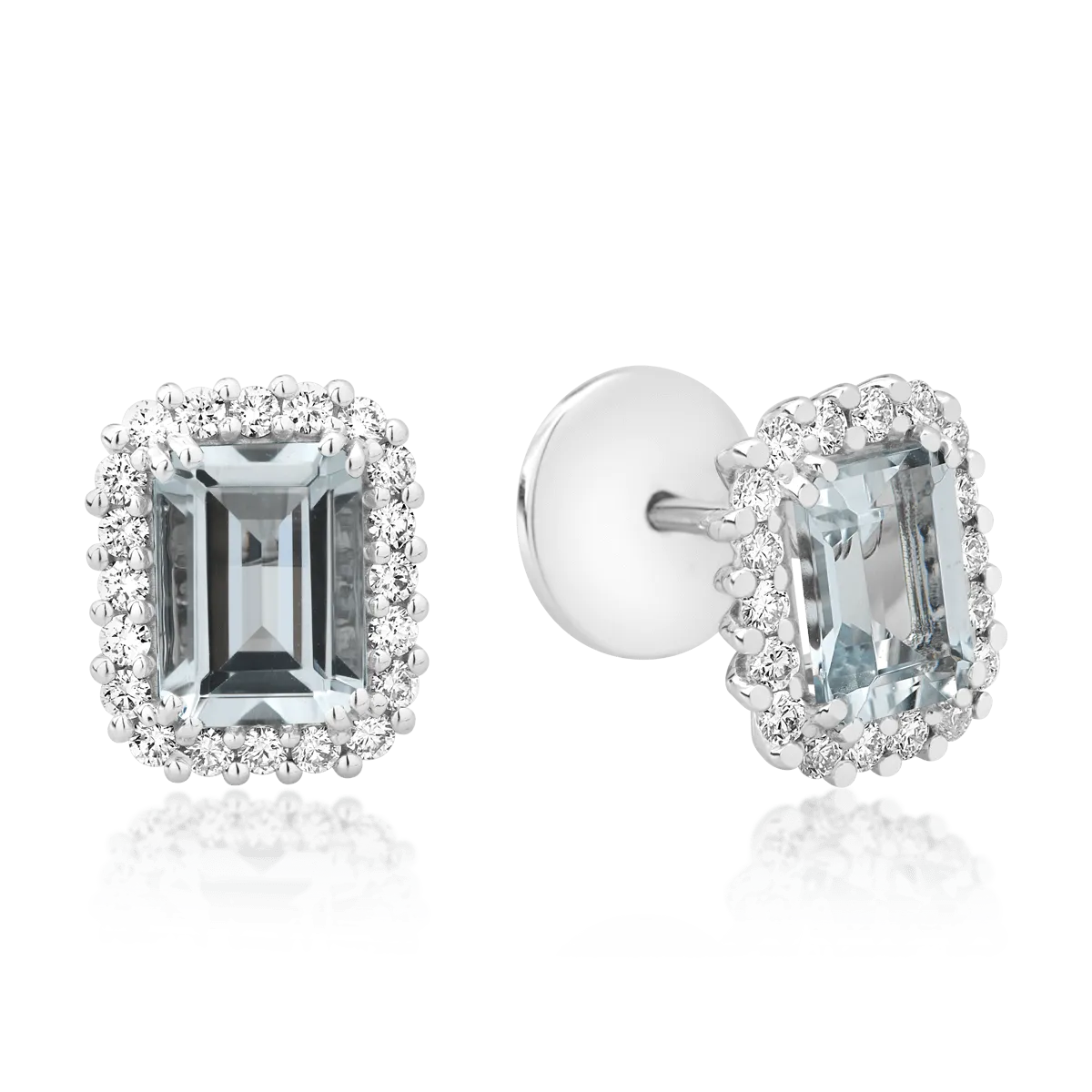 Cercei din aur alb de 18K cu aquamarine de 1.85ct si diamante de 0.46ct