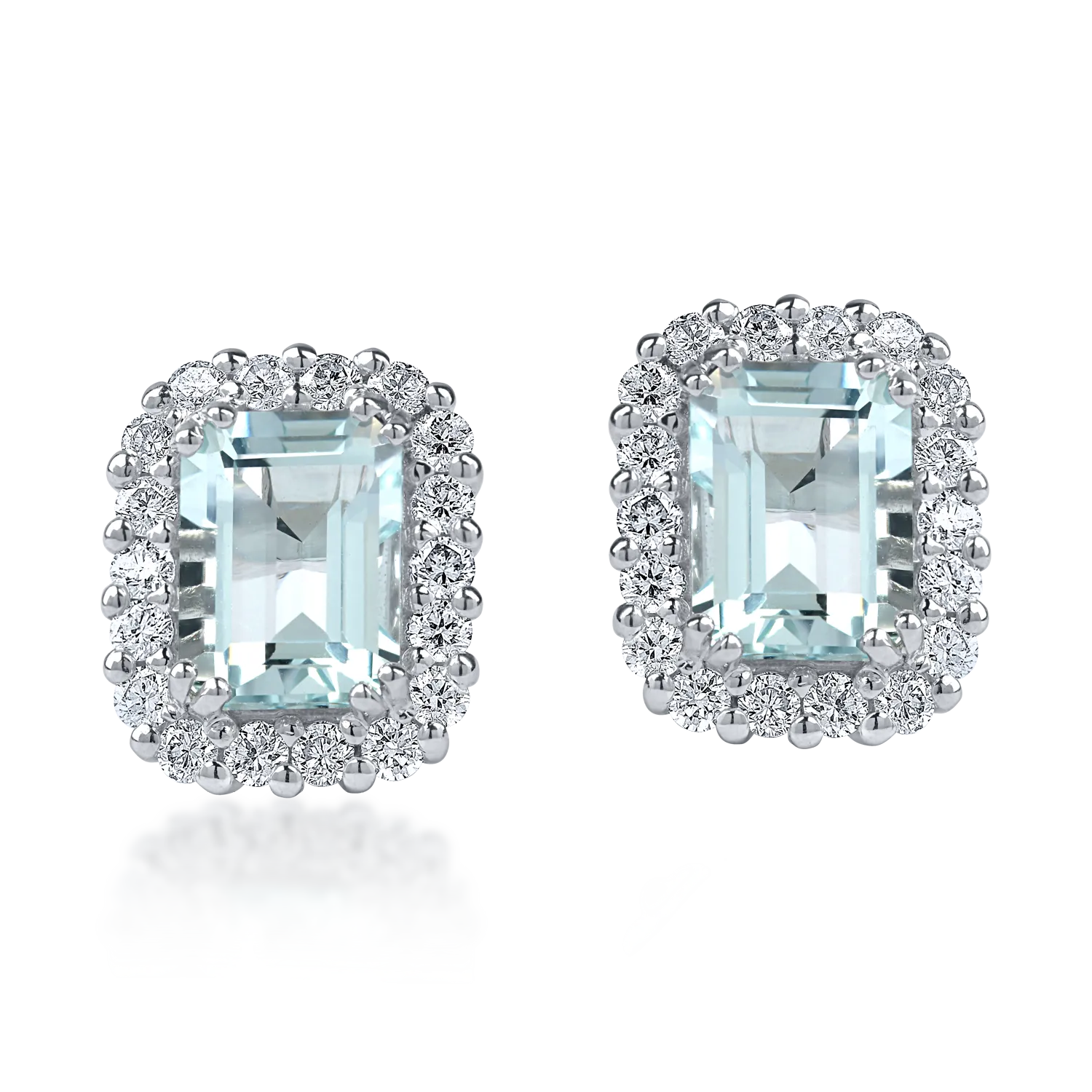Teilor Cercei din aur alb cu aquamarine rectangulare de 1.85ct si diamante de 0.46ct