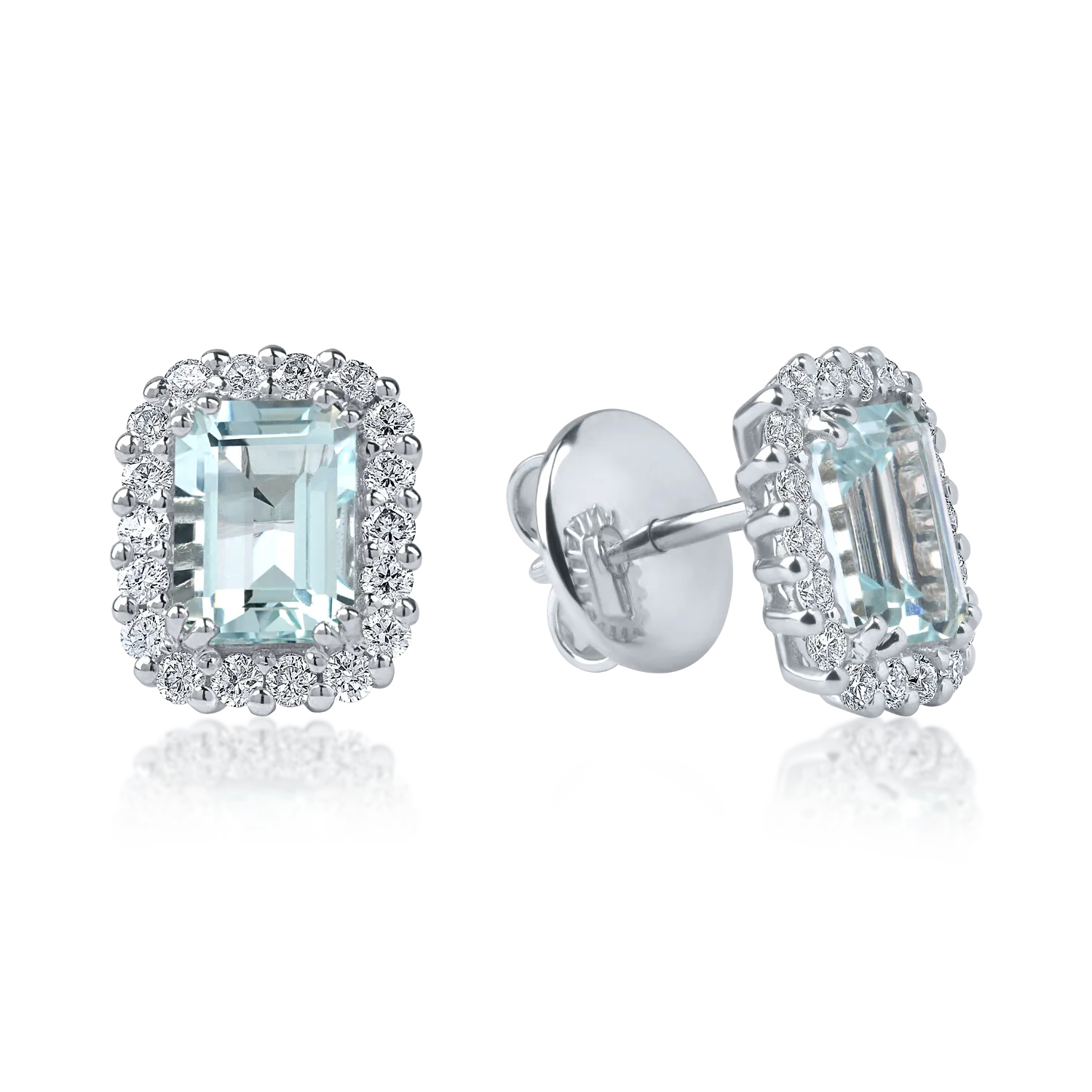 Teilor Cercei din aur alb cu aquamarine rectangulare de 1.85ct si diamante de 0.46ct