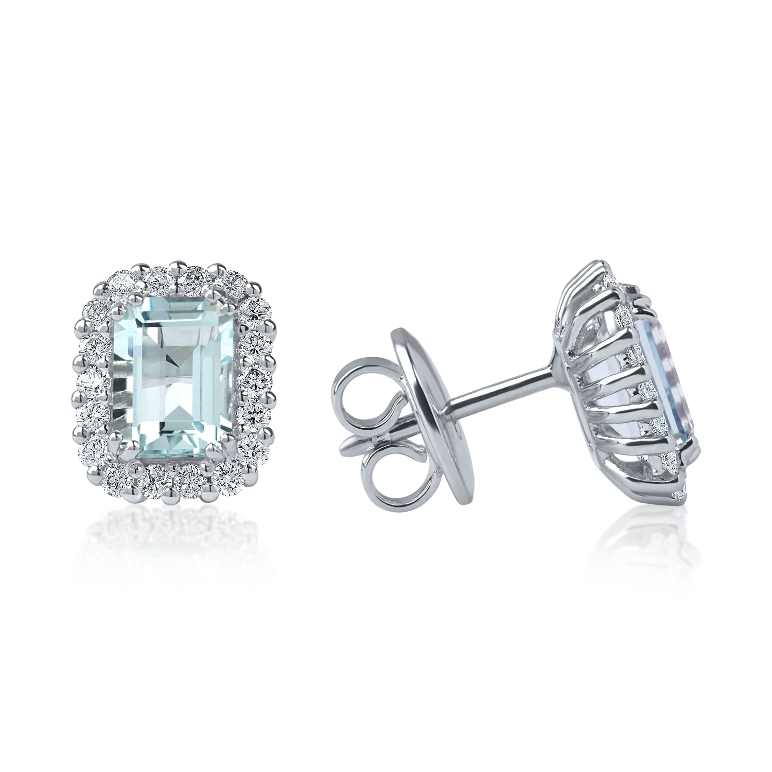 18k fehér arany fülbevaló 1.85ct Aquamarines és gyémánt 0,46ct