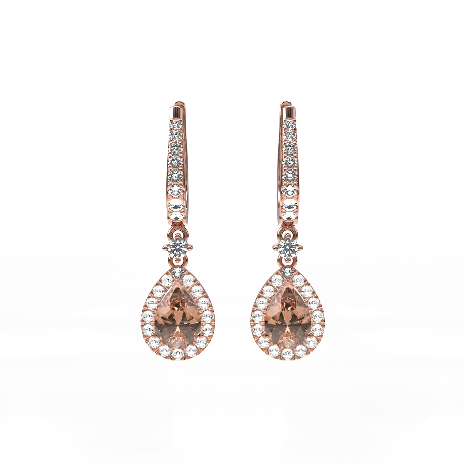 18K rose gold earrings with 1.39ct brown diamonds and 0.44ct transparent diamonds