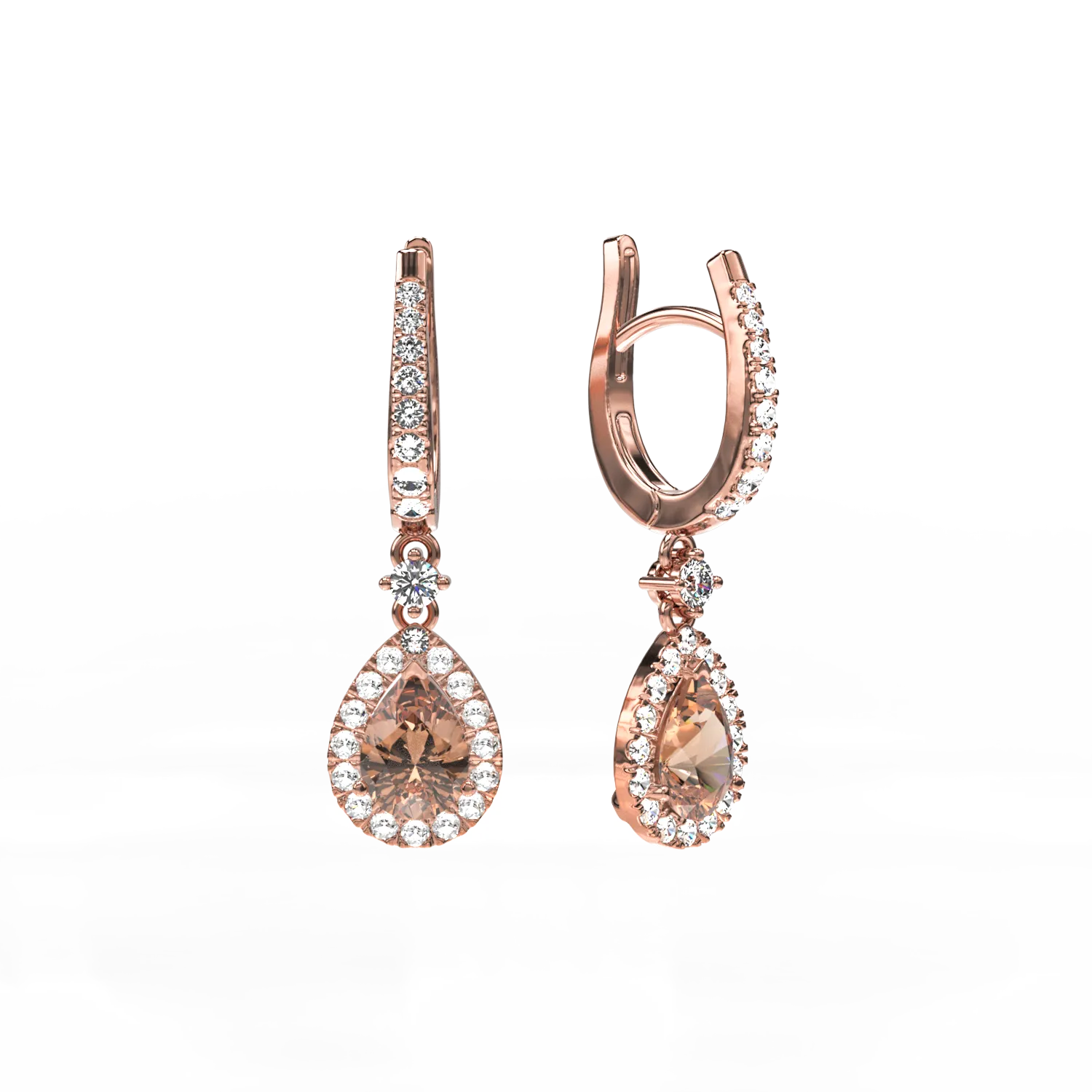 18K rose gold earrings with 1.39ct brown diamonds and 0.44ct transparent diamonds