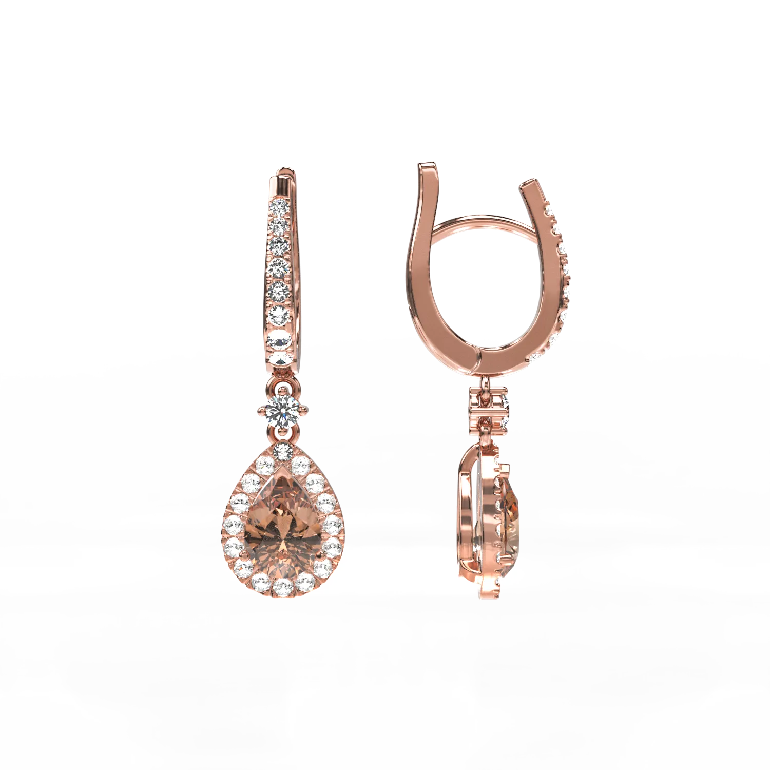 18k rózsaszín arany fülbevaló 1,39ct barna gyémánt és átlátszó gyémánt 0.44ct