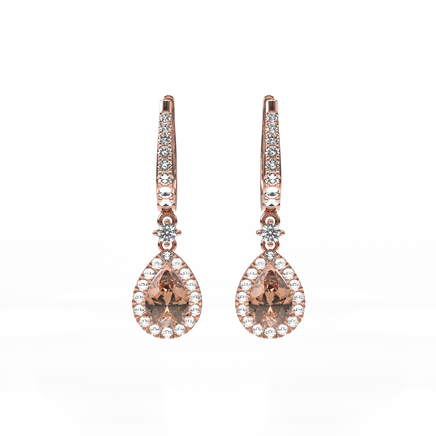 Cercei din aur roz de 18K cu diamante maro de 1.39ct si diamante transparente de 0.44ct-106244