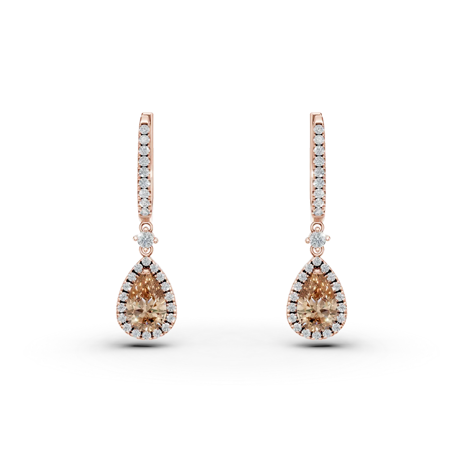Teilor Cercei din aur roz cu diamante maro pear de 1.39ct si diamante incolore round de 0.44ct