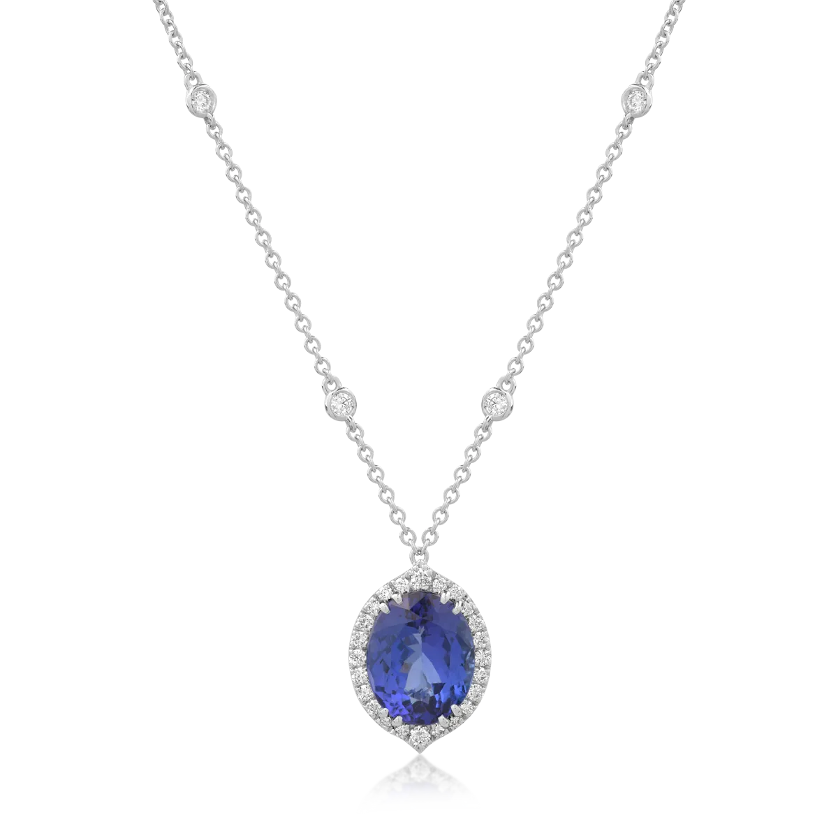 Lant cu pandantiv din aur alb de 18K cu tanzanit de 4.2ct si diamante de 0.5ct